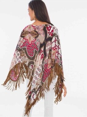 Chico’s Fringe Poncho Paisley Boho Festival - One Size
